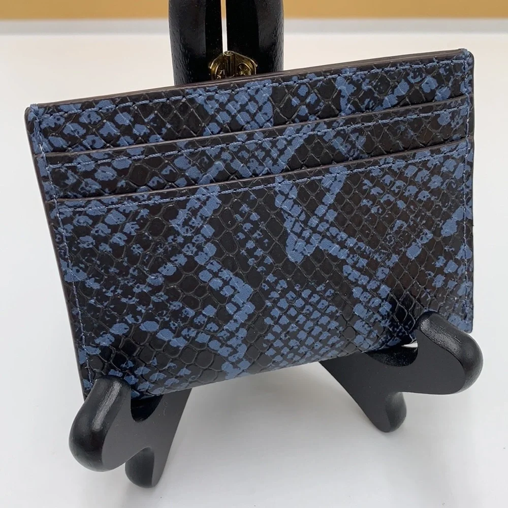 MICHAEL KORS Reed Large Snakeskin Python Patter Card Holder Case Denim NWT
